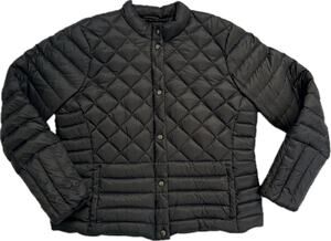 LANDS’ END Lightweight Down Jacket Fitted 
Mix Quilt Pattern Sz Large Black